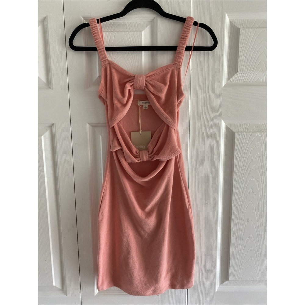 Freeme Bow Cutout Mini‎ Dress Womens Size M Pink Terry Cloth Y2K Summer NEW